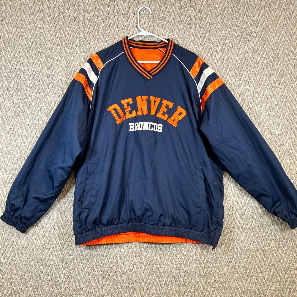 Denver Broncos NFL Reversible Windbreaker Pullover Navy Orange XL Mens Windshirt